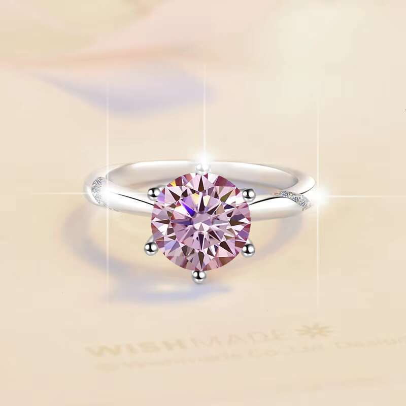 Fine Jewelry Classic Solitaire Engagement Ring 3Ct Pink Diamond 925 Sterling Silver 3CT pink Moissanite Ring for Woman Ladies