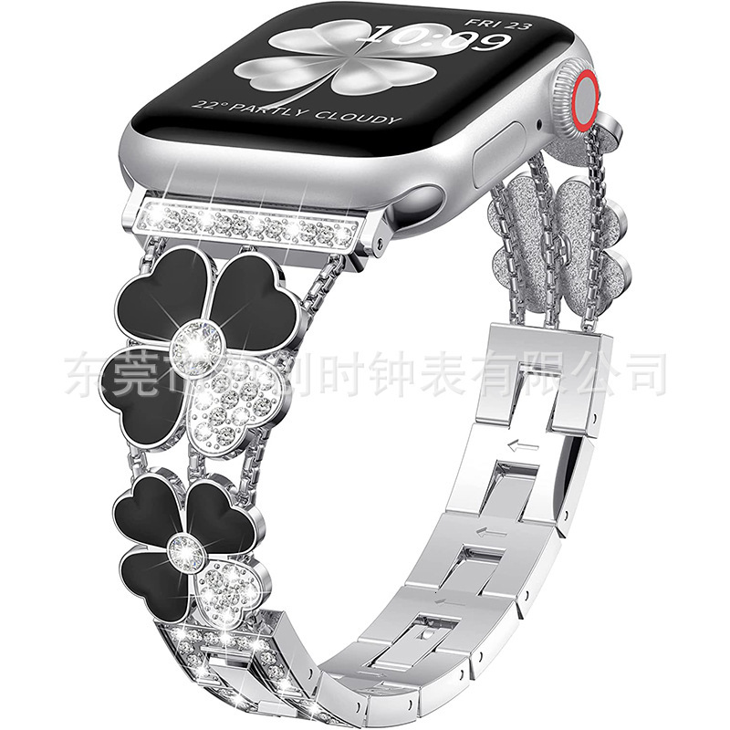 Luxury Premium Moissanite iWatch Series 10 Band Fashion Women's Four-Leaf Clover Rhinestone Bling Designer Strap Elegant Glamorous Metal Wristban