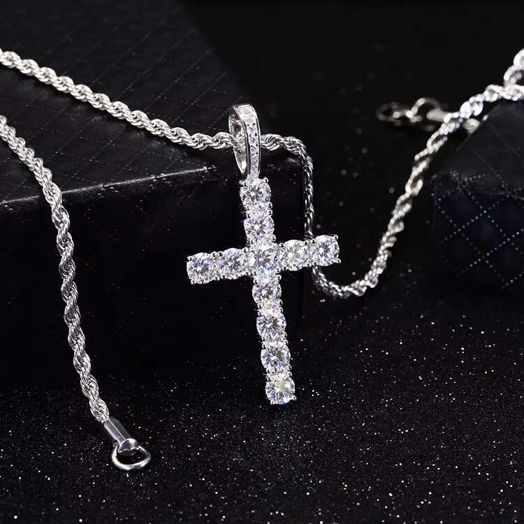 RTS Hip Hop Jewelry White Gold Plated 925 Silver VVS Moissanite 2mm to 6.5mm Cross Pendants Wholesale Price