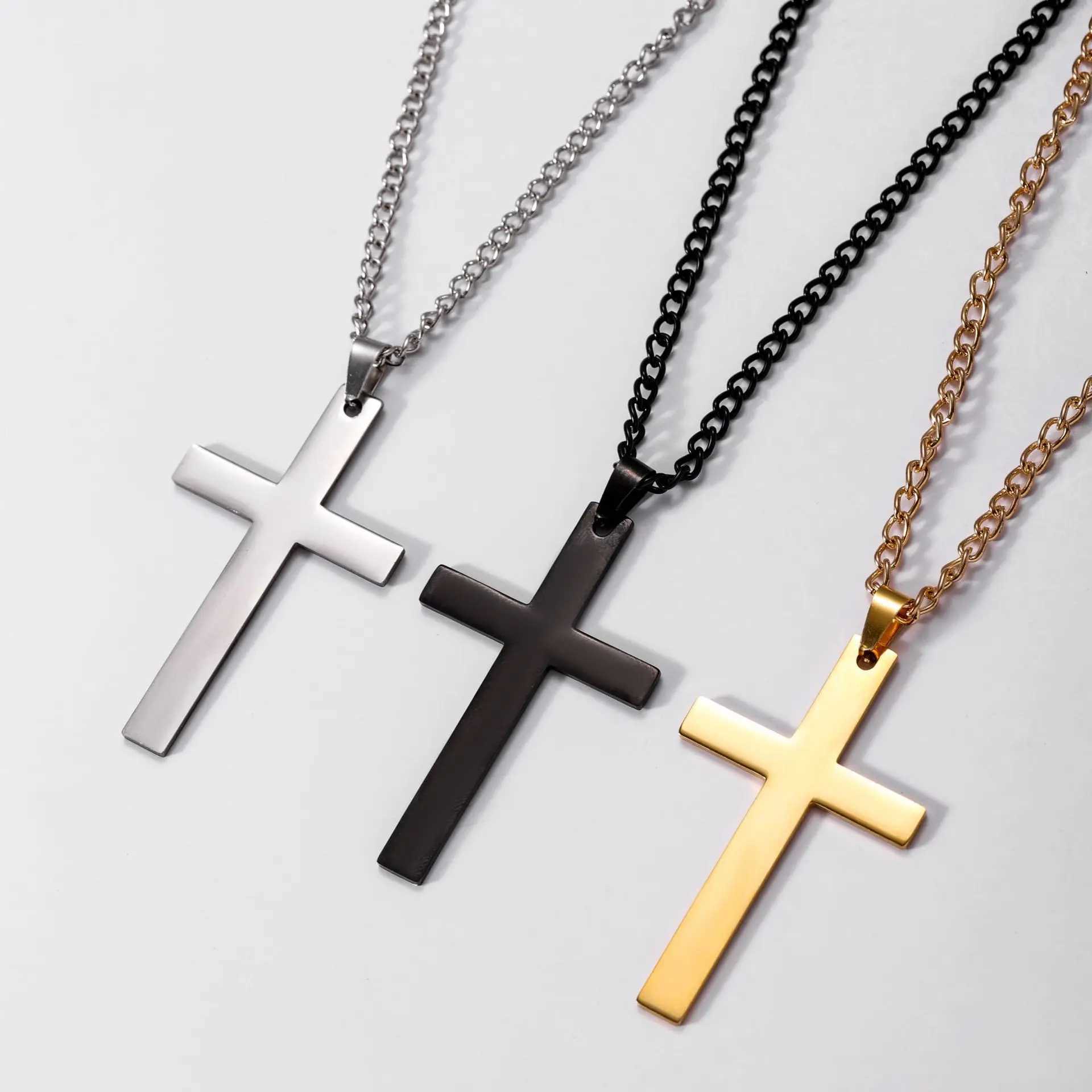 Fashion Stainless Steel Cross Pendant Necklace Unisex Punk Hip Hop Link Chain Charm Jewelry for Boys Girls Cool Gift V250625