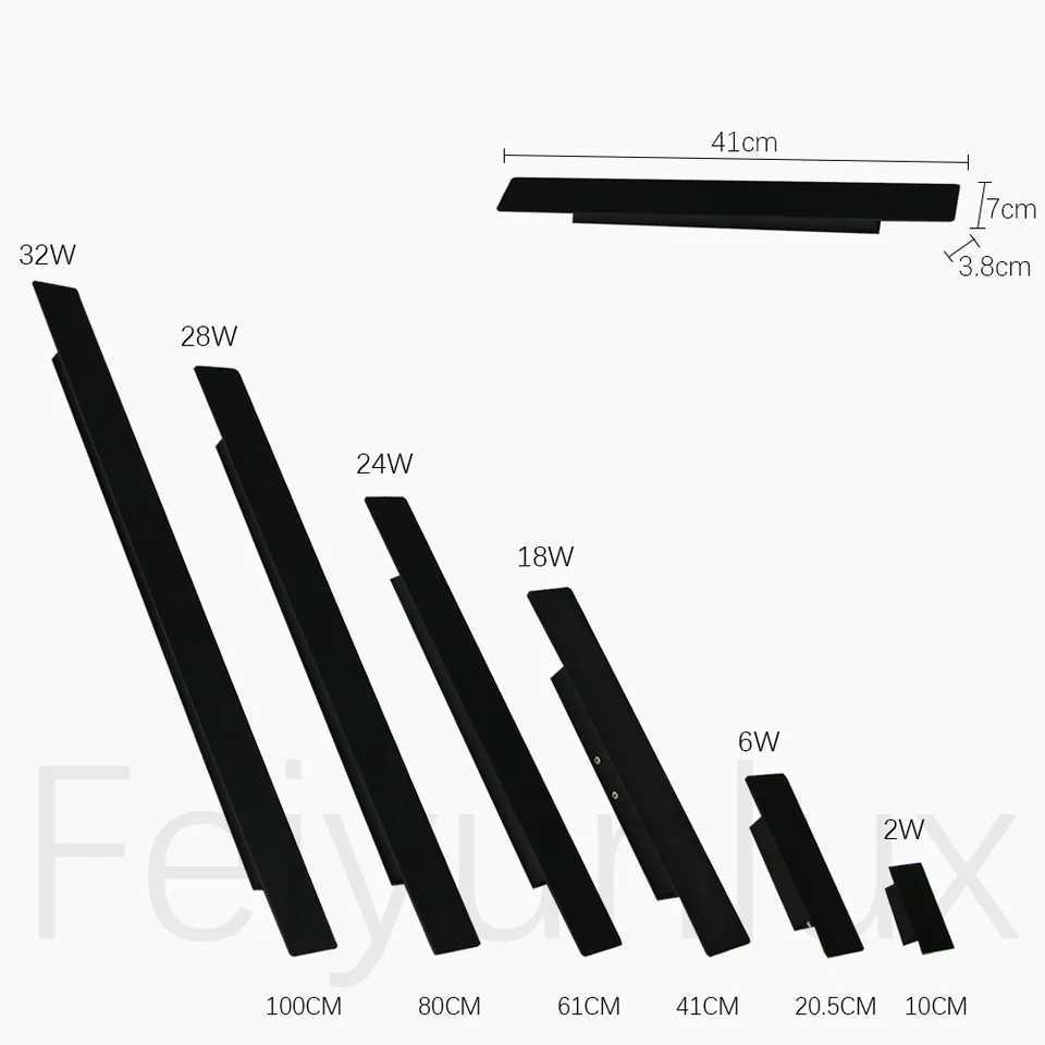 Waterproof LED Strip Aluminum Wall Lamp Outdoor Lighting Fixtures Bedroom Lights Black 6W 18WXJ250624