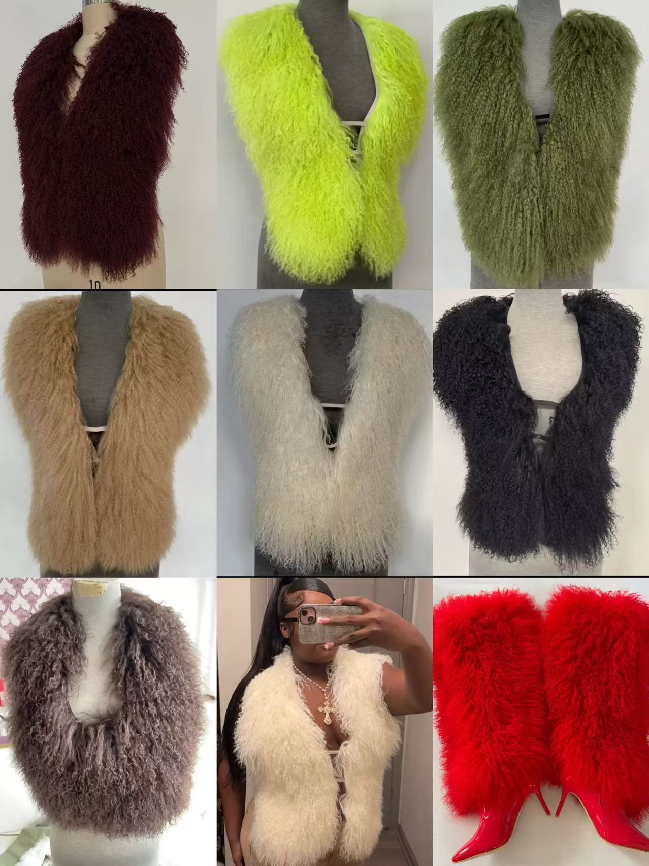 Real Mongolian Fur Waistcoat Women Furry Backless Bandage Halter Crop Vests Coat