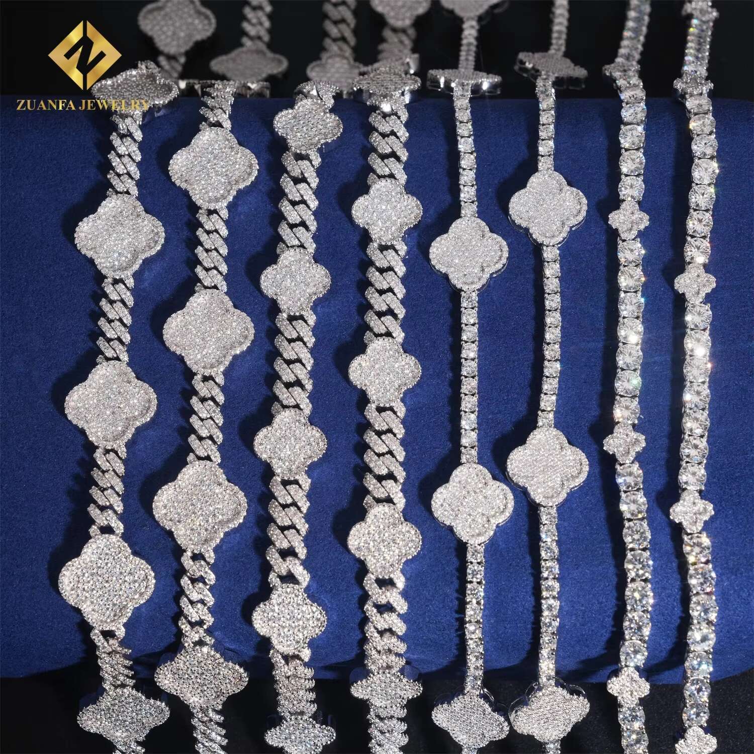 4 Options Four Leaf Clover Vintage Cuban Chain Women Jewelry Iced Out 925 Silver VVS Moissanite Diamond Tennis Bracelet Necklace