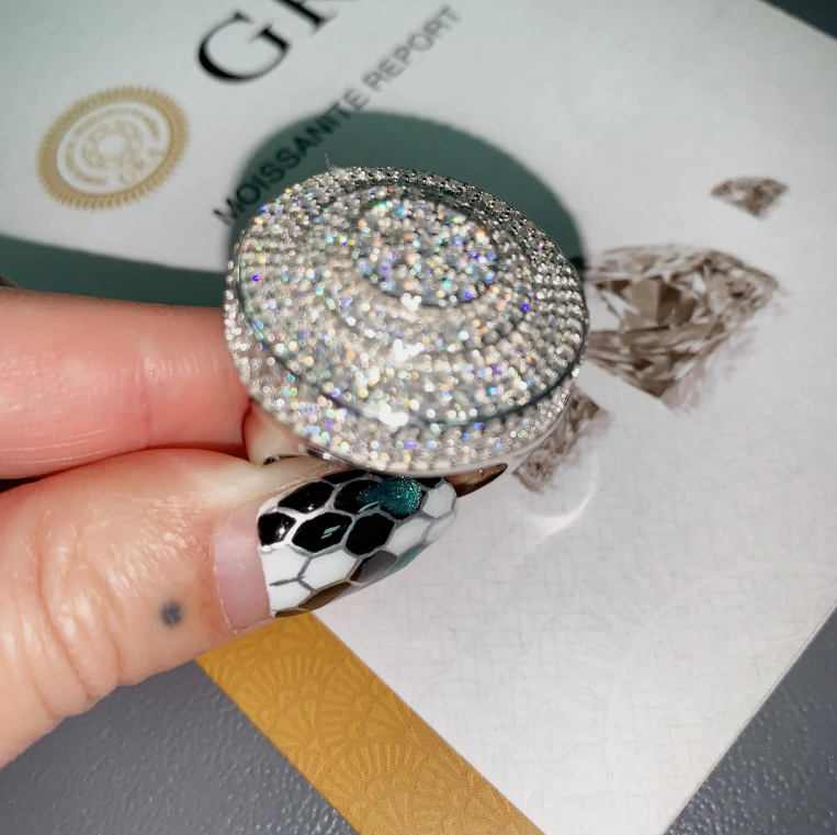 Big Designs Luxury Men's Hip Hop Jewelry Moissanites Iced Out Ring Silver Sterling Jewelry Men's Diamond Ring