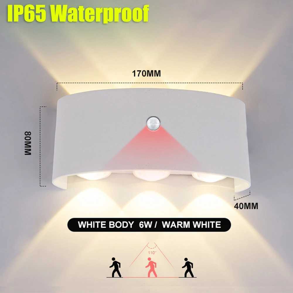 AC85-265V LED Wall Lamp Motion Sensor IP65 Waterproof Outdoor Lighting Wall Light Indoor Living Room Stairs Fixture Wall Lamps XJ250624