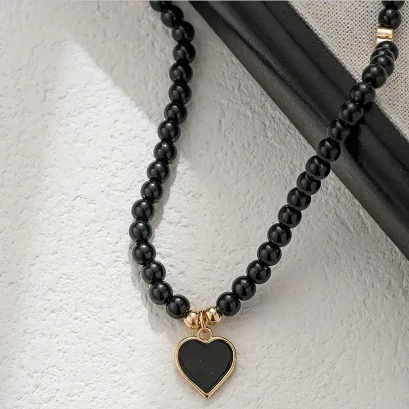 YWZIXLN Trend Elegant Jewelry Wedding Pearl Heart Pendant Necklace For Women Fashion Black Imitation Pearl Choker Necklace N0461 V250625