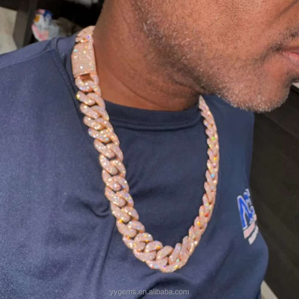 Full Iced Out 22mm 5rows Cuban Link Chains Rose Gold Plated Solid 925 Silver Pass Diamond test VVS Moissanite Chain for Men