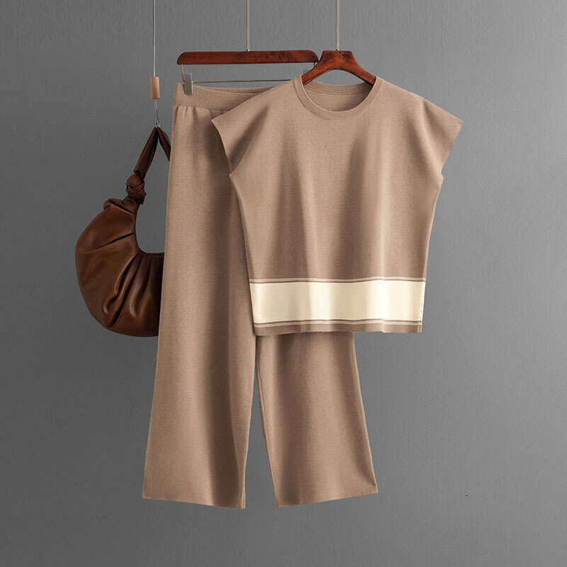 2024 Plus Size Women's Knit Sweater Loose Slimming High Waist Wide Leg Pants Fashion Two-Piece Set