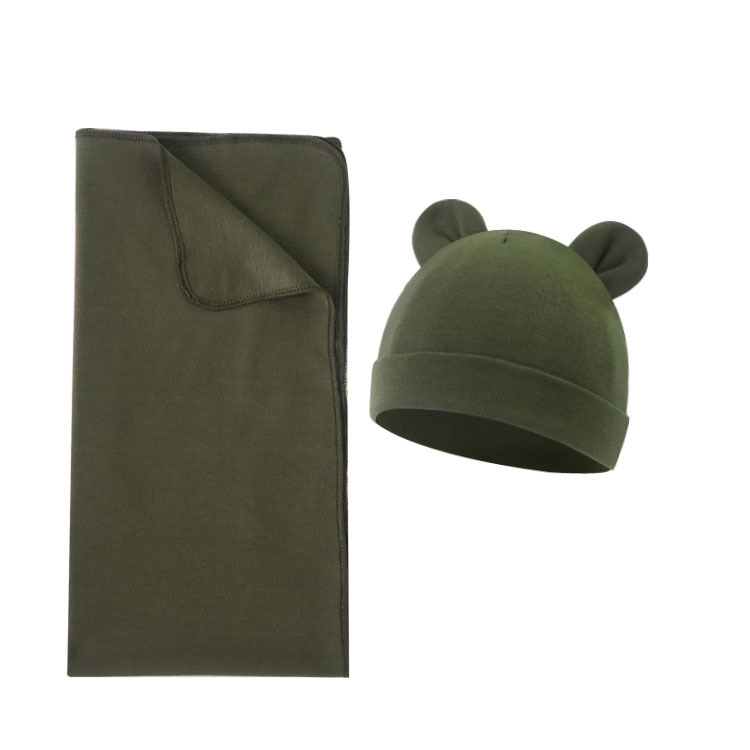 Wholesale Custom Knitted Bamboo Fiber High-Elasticity Baby Swaddle Wrap Set, Including Hat and Newborn Blanket