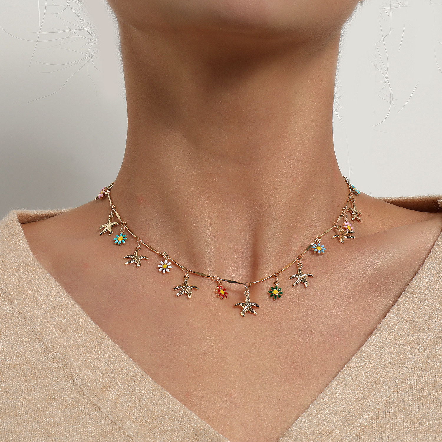 Accessories Multi-Element Hawaiian Casual Style Fashion Straight Tube Starfish Flower Daisy Necklace Jewelry for Women