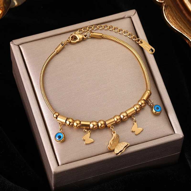 EILIECK 316L Stainless Steel Water Drop Zircon Hexagram Charm Bracelet For Women Trend Fashion Gold Color Jewelry Gift X250625