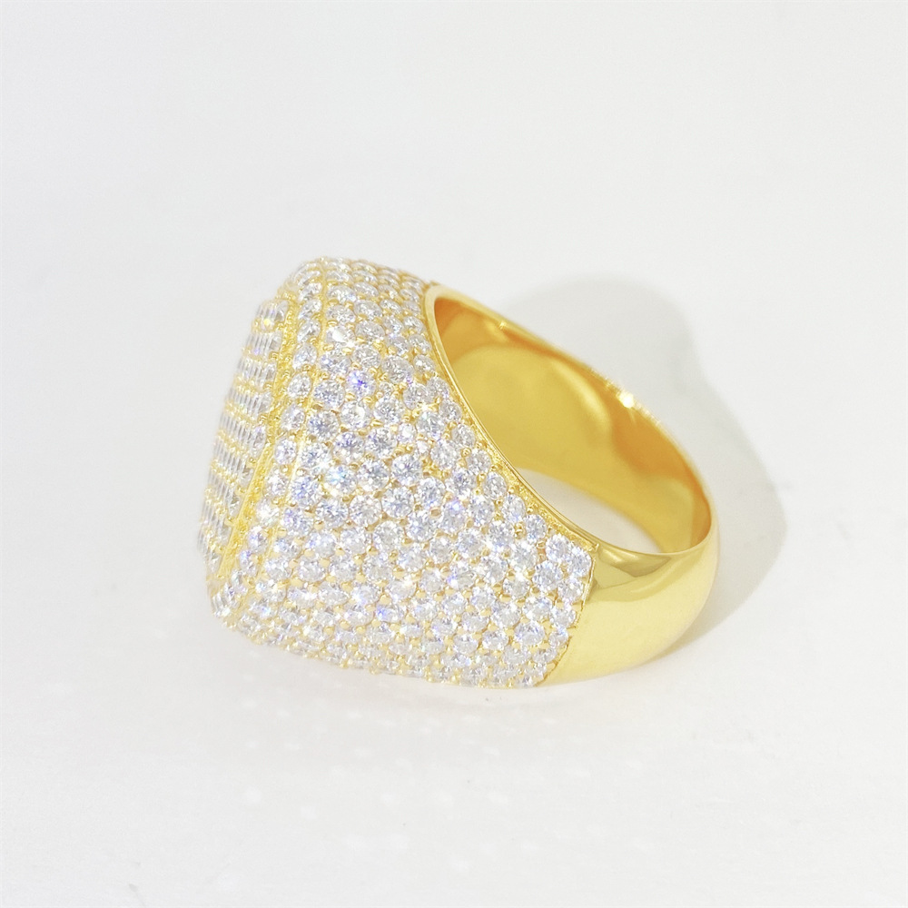 925 Silver Fine Jewelry Luxury Ice Out Moissanite Rings Hip Hop Rapper Rings