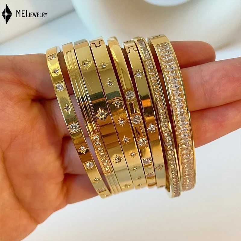 Light Luxury Style Flower Hexagonal Star Buckle Bangle Stainless Steel Jewelry Inlaid Cubic Zirconia Bracelet For Wen X250625