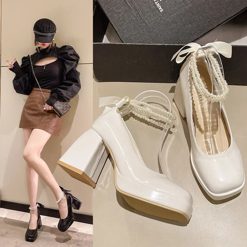 Mary Janes Thick Heel High Heels Womens Spring Summer Retro Korean Style Lolita Ultra Adult Square Toe Shoes 250624