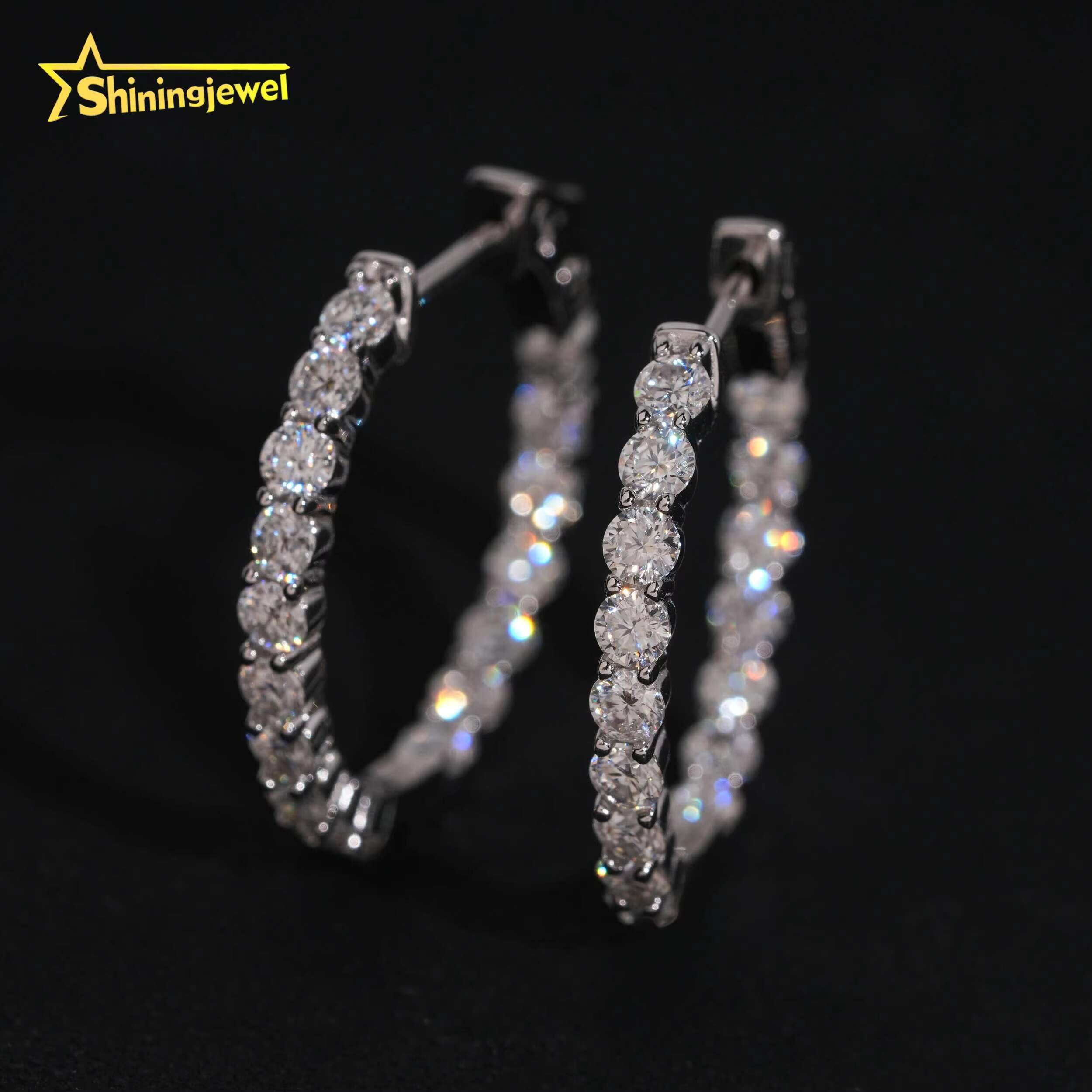 Hip Hop Jewelry 925 Sterling Silver Gold Plated VVS Moissanite Earrings GRA Certificated Women Iced Out Diamond Hoop Earrings
