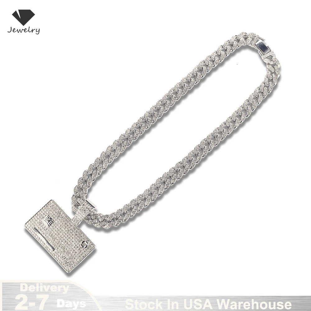 Mans Credit Card Pendant With Zircon Miami Cuban Chain HipHop Iced Out Bling Necklaces Fashion Jewelry from USA 250609