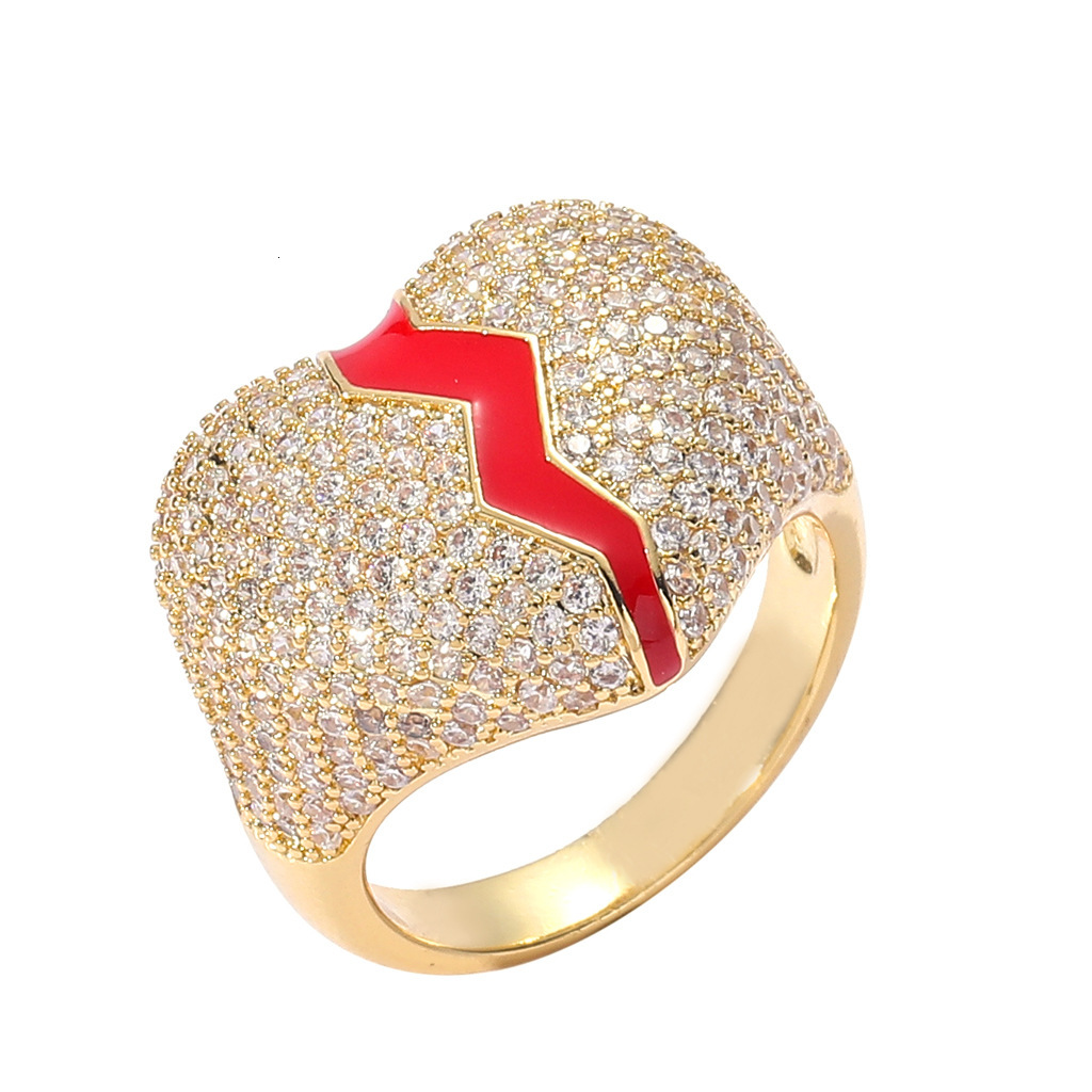New Hip Hop Broken Heart Love Ring Diamond Studded Luxury Moissanite Unisex Trendy Individual Ring Pass the diamond tester