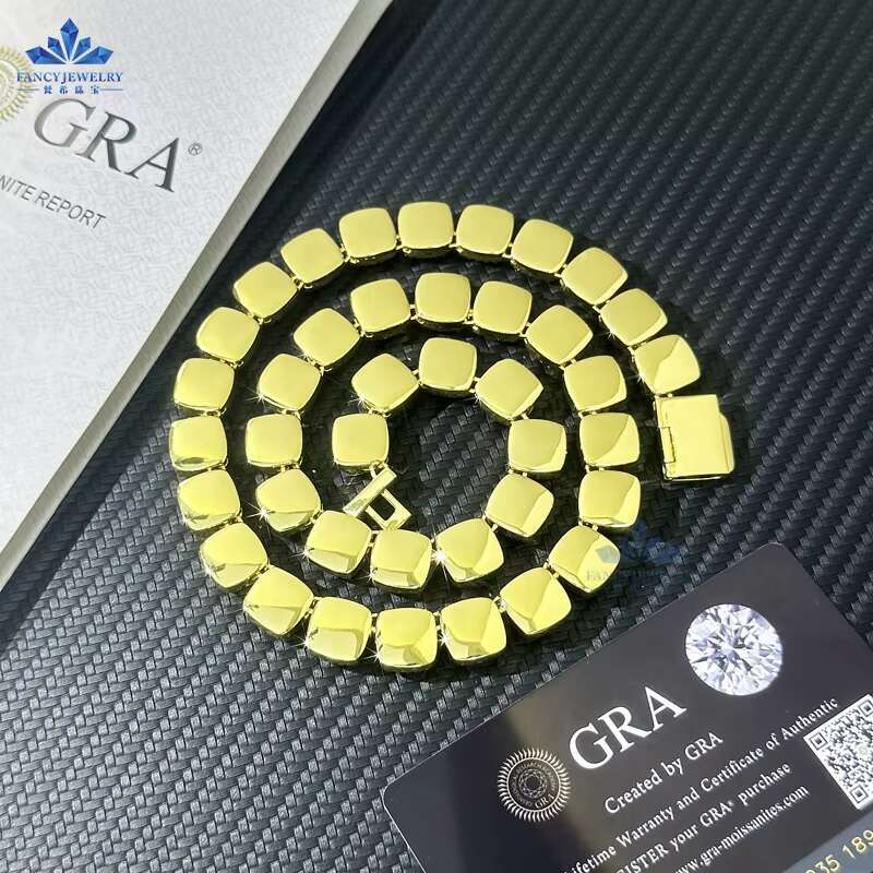 Luxury Iced Out Moissanites Jewelry Cube Sugar Style Cuban Chains Moissanite 925 Silver Necklace Rose Gold for Parties Gifts