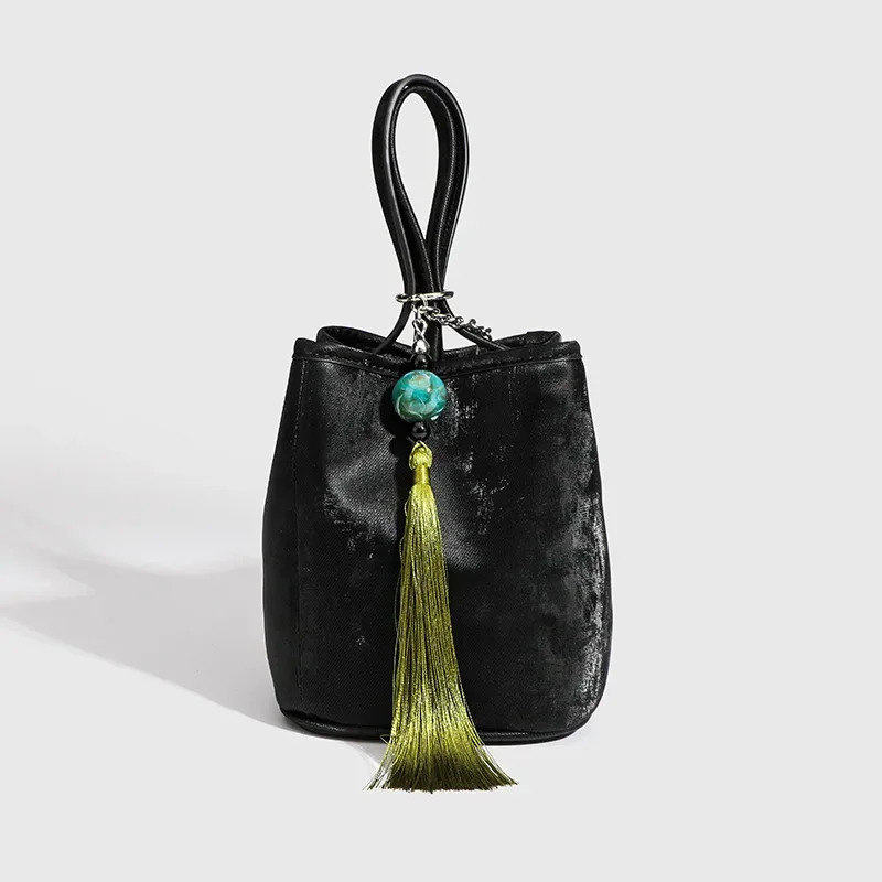 Summer Chinese Style Soft Leather Handbag Womens Underarm Crossbody Bag Fashionable Bucket Bag Handle 250623