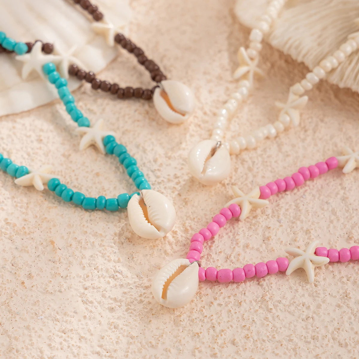 Ingemark Boho Summer Beach Colorful Seed Bead Chain Necklace for Women Kpop Starfish Conch Pendant Choker Y2K Holiday Jewelry 250625
