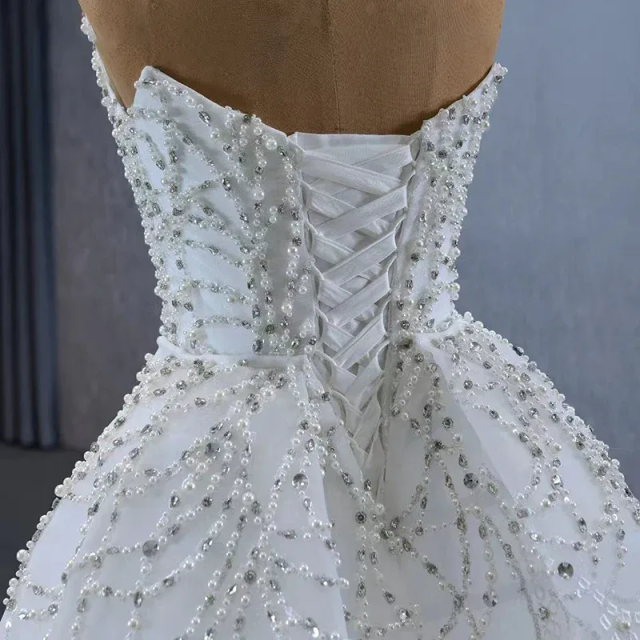 Luxury Pearls Mermaid Wedding Dress Beading Crystal Strapless Bride Gowns Detachable Sweep Train Bridal Dresses Customized