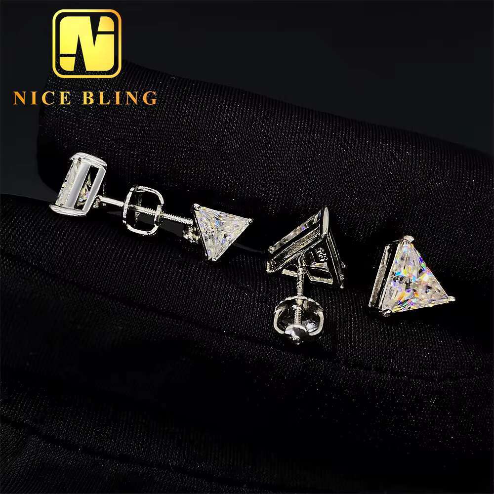 925 Sterling Silver Luxury VVS GRA Gertificate Triangle Cut Men Women Custom Fine Jewelry Moissanite Stud Earrings