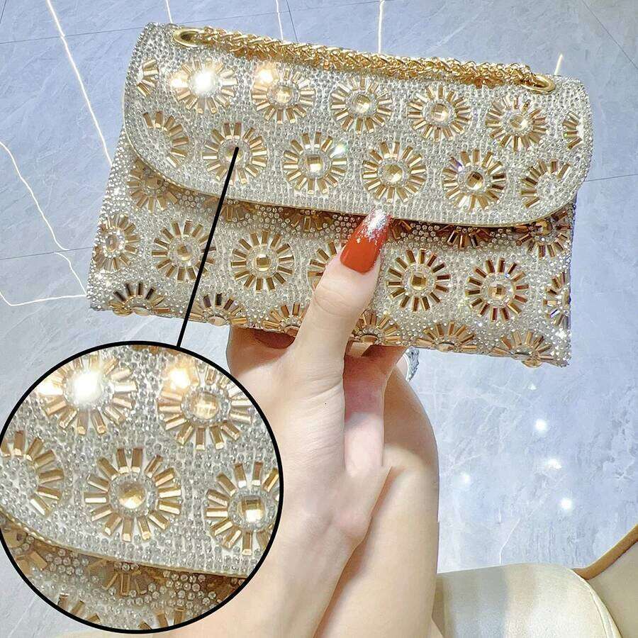 Dia Underarm Fashion Trend Glitter Women Chain Small Square Party Shoulder Crossbody Full Dia Dinner Bag