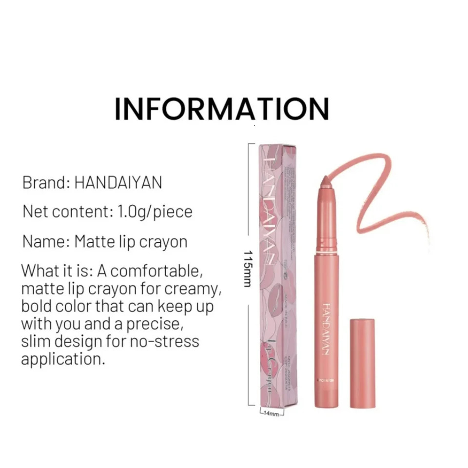 Nude Velvet Matte Lip Liner Waterproof Long-Lasting Non-Stick Cup Womens Cosmetic Lipstick with Built-In Pencil Sharpener 250625