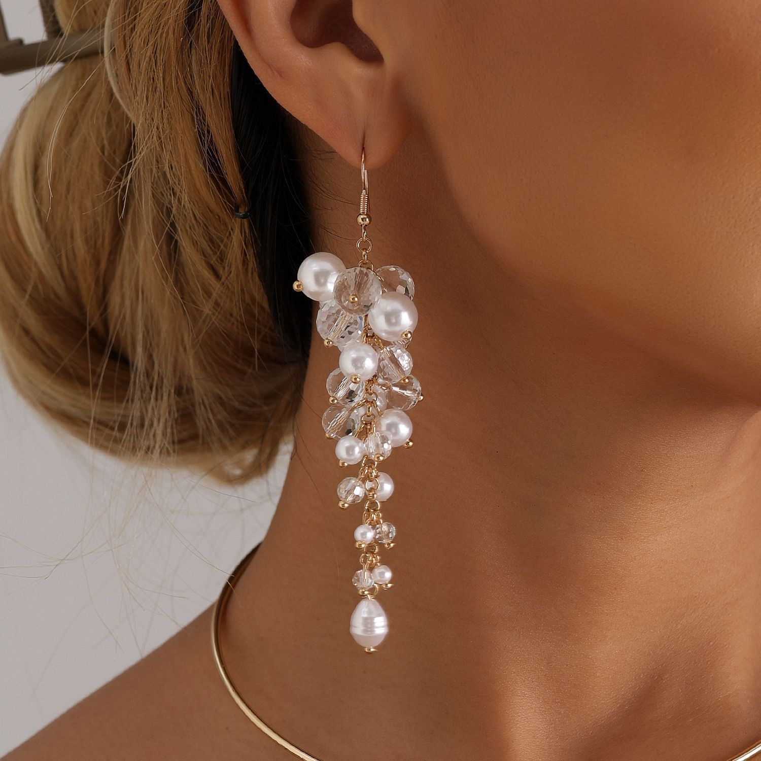 Baroque Court Style Imitation Pearl Crystal Choker Fashion Personality Necklace Jewelry for Women