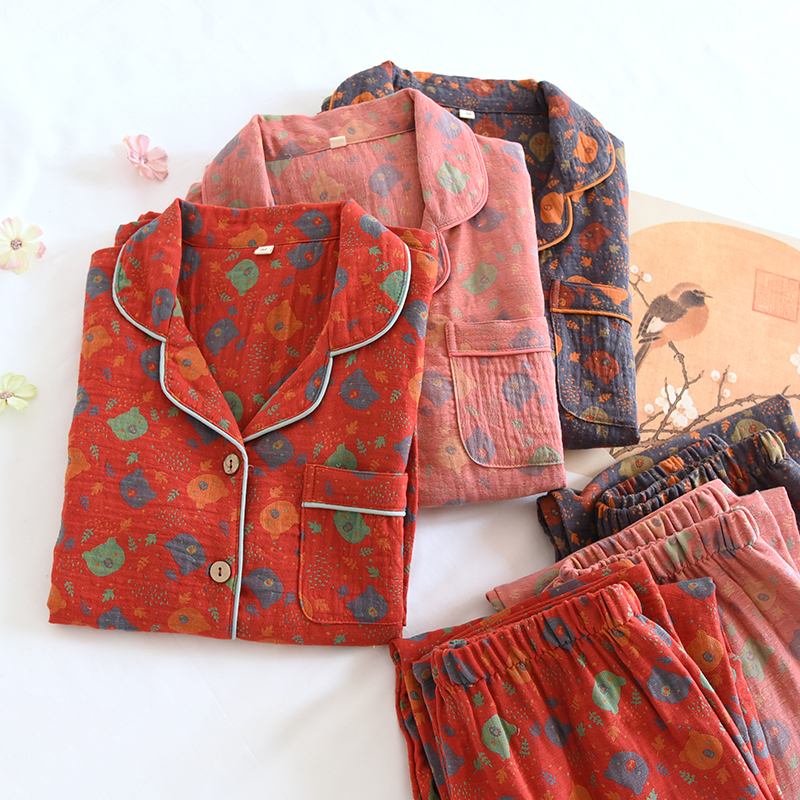 Factory direct sales of teddy bear color woven lapel set long sleeved home clothing