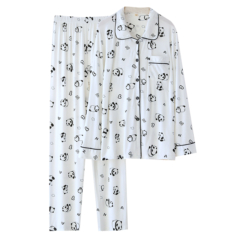 Wholesale Modal Pajamas Spring and Autumn Collar Long Sleeve Pants New Cartoon Cardigan Thin Home Pajama Set Can be worn externally