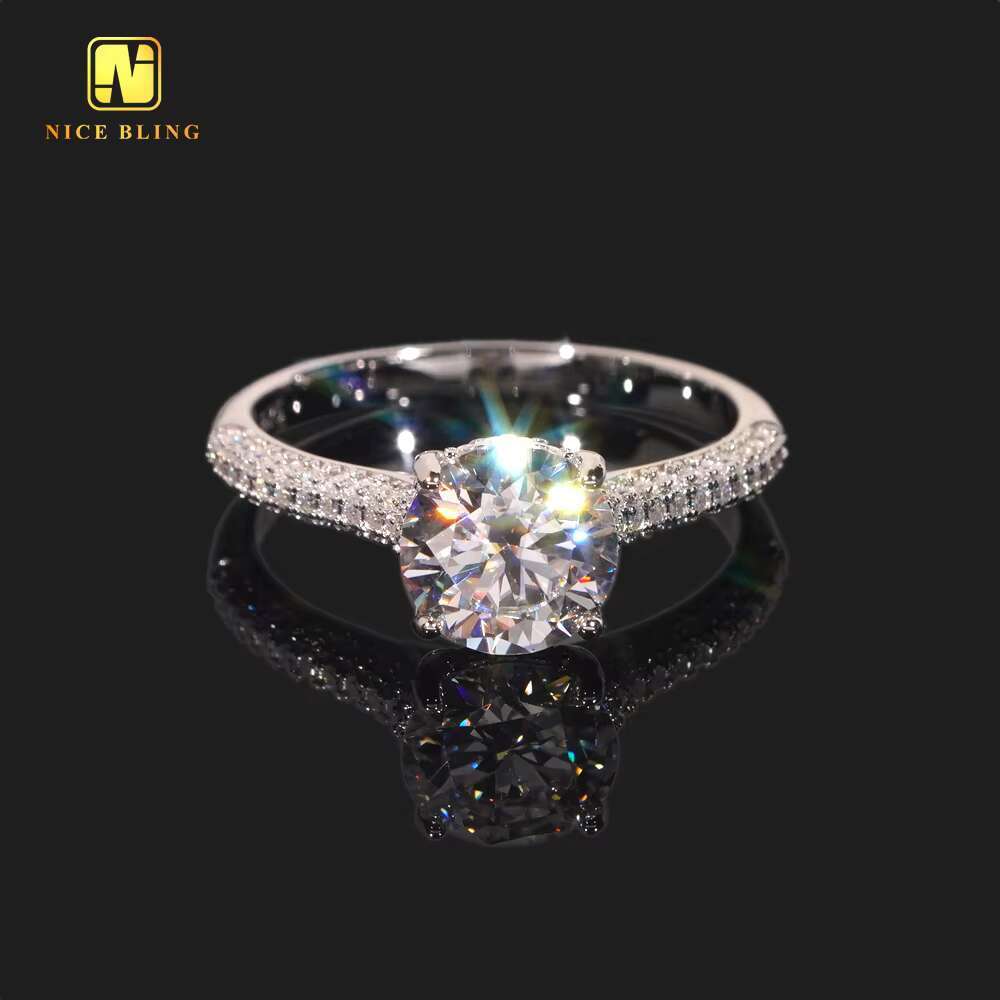 8mm 9mm Round Brilliant Cut Classic Jewelry Eternity Moissanite Engagement Ring for Women Wedding Ring 925 Silver Diamond Rings