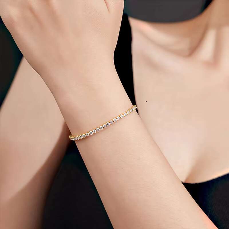 Adjustable 925 Silver Inlaid Moissanite Tennis Bracelet 3-4-5-6.5mm Trendy Gold Plated Bangle
