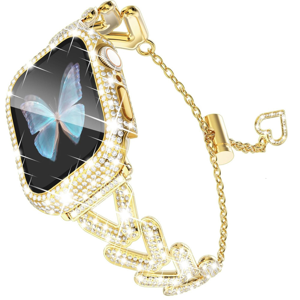 Luxury Premium V Design Metal Diamond Inlaid Chain Bracelet for Apple Watch Series 1-10