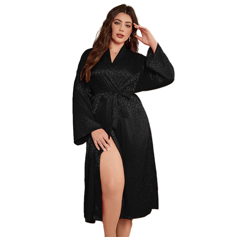 Women's designer robe home long sleeved silk robe thin sexy printed lace up morning gown fashionable and simple cardigan pajamas.