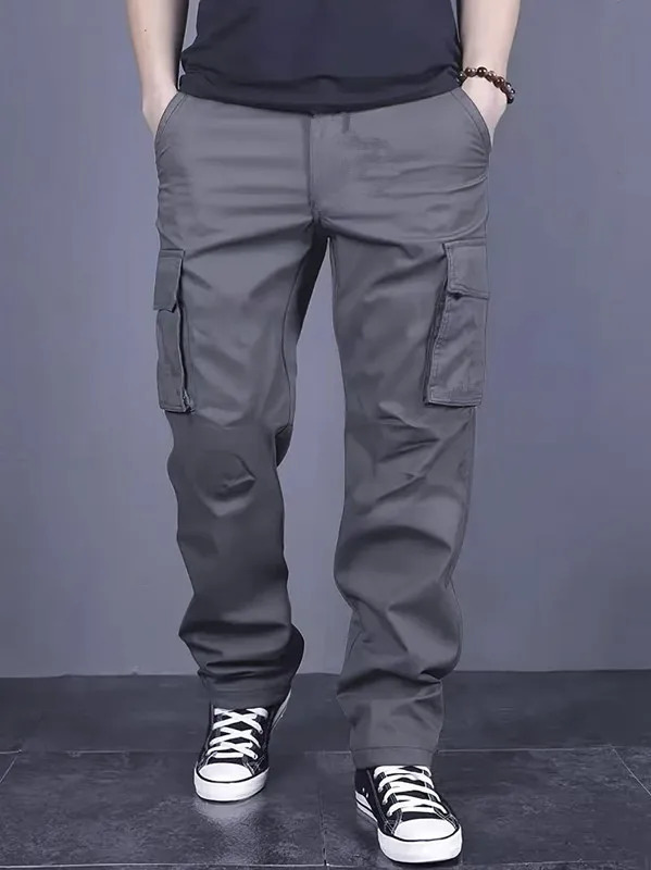 Mens casual multi pocket work pants with loose fit and drawstring waistband suitable for hikingfishingand outdoor exploration 250614