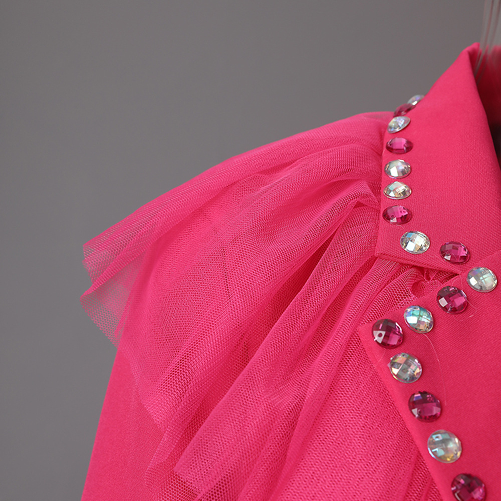 Women's Jackets European and American heavy industry design sense flower inlaid diamond splicing mesh collar suit autumn new style temperament lo