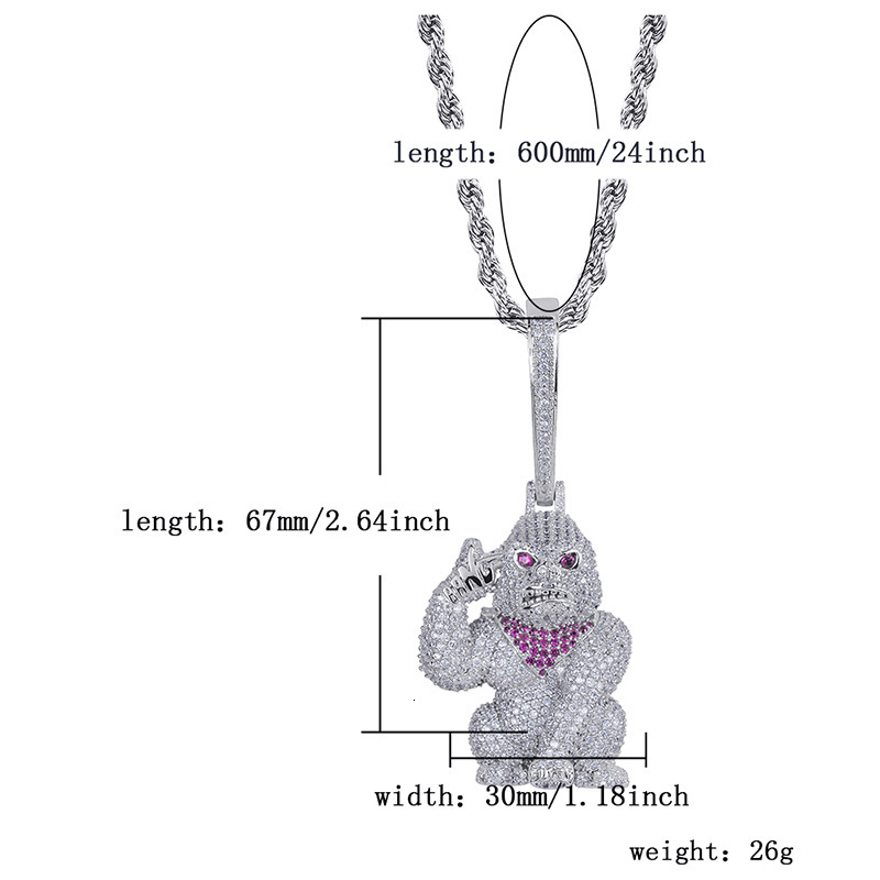 New In 14k Gold Hip Hop Iced Out Full Diamond Gorilla Pendant Necklace For Men And Women Fine Quality Bling Cubic Zirconia Punk Rock Rapper Jewelry Ac