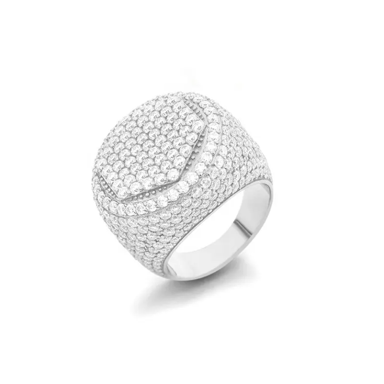 925 Silver Fine Jewelry Luxury Ice Out Moissanite Rings Hip Hop Rapper Rings