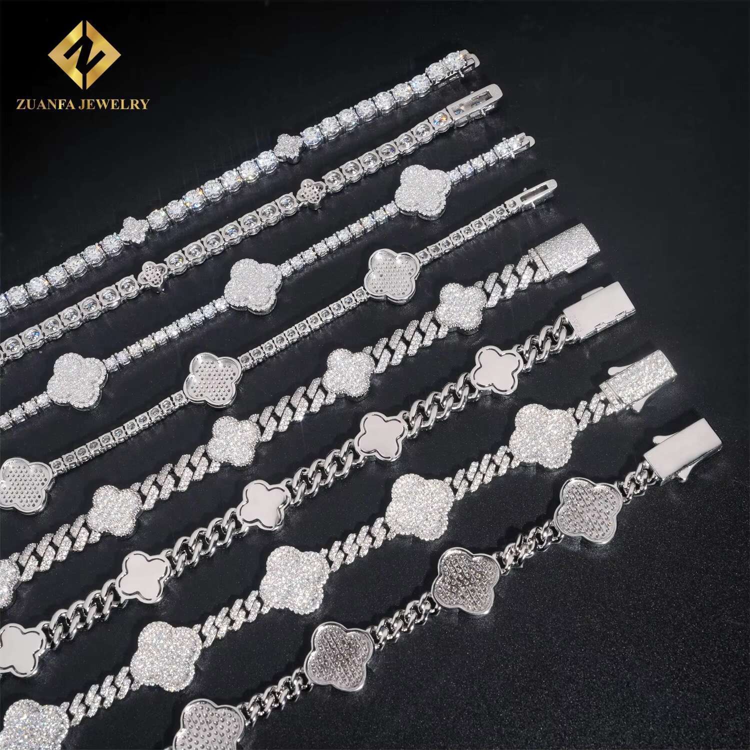 4 Options Four Leaf Clover Vintage Cuban Chain Women Jewelry Iced Out 925 Silver VVS Moissanite Diamond Tennis Bracelet Necklace