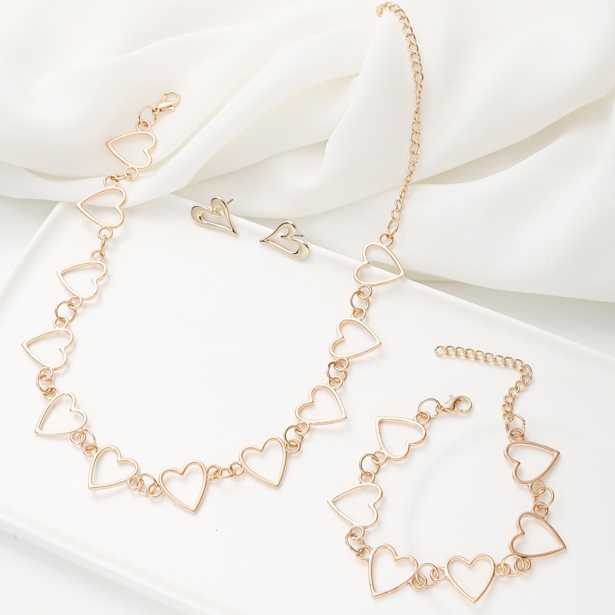 Minimalist Heart Shaped Hlow After Sales Set Korean Style Light Earrings Design Necklace