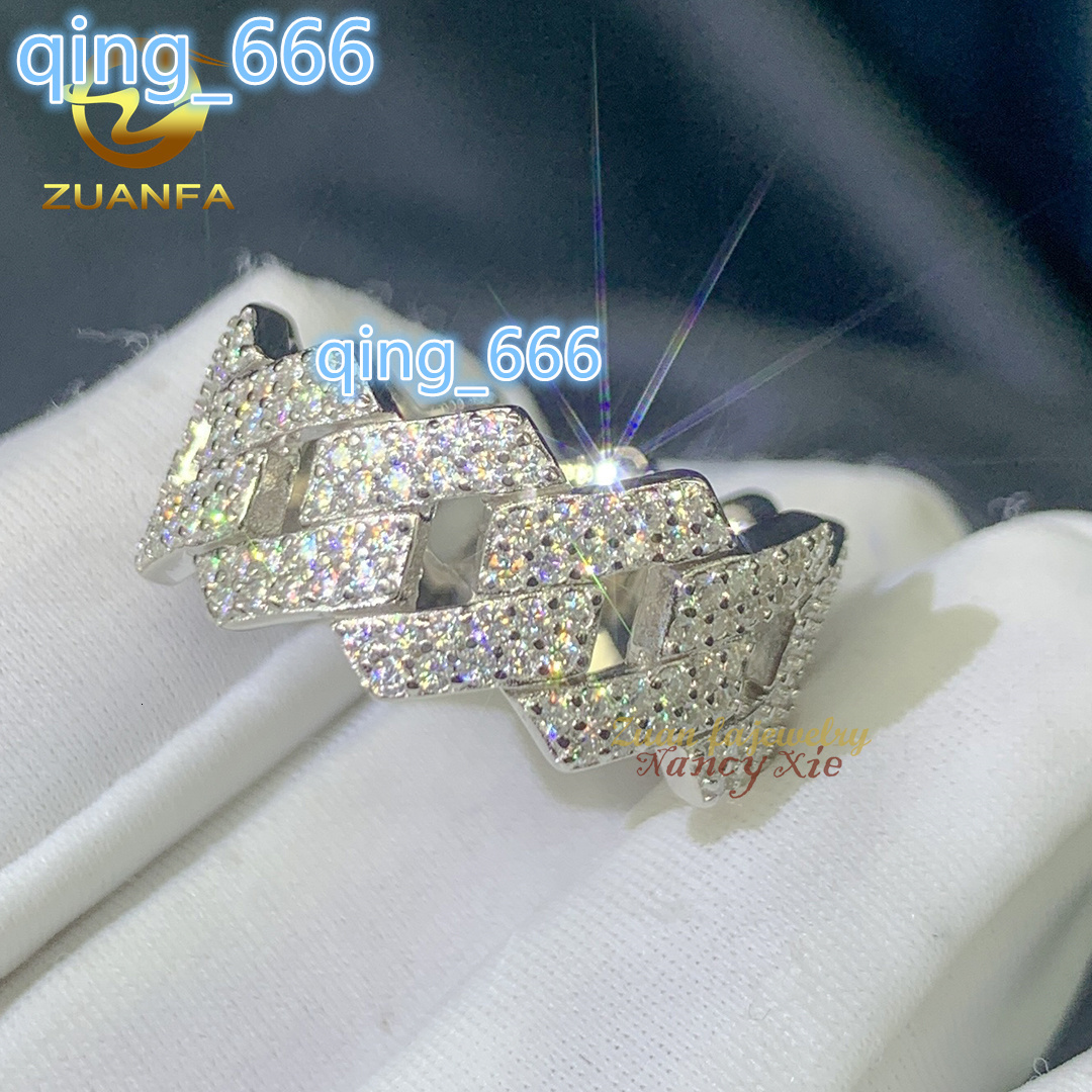 Top Sale Fine Hip Hop Iced Out Jewelry D Color 2 Rows Cuban Link Design VVS Moissanite Men Diamond Ring