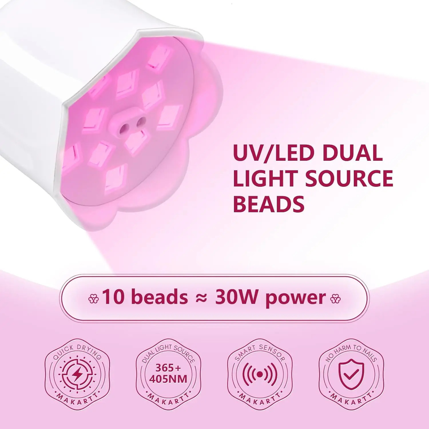 Makartt UV Nail Lamp Rechargeable LED Light for Gel Polish Rhinestone Glue Fast Curing 30S/60S Minicure Dryer with 4 Timers 250625
