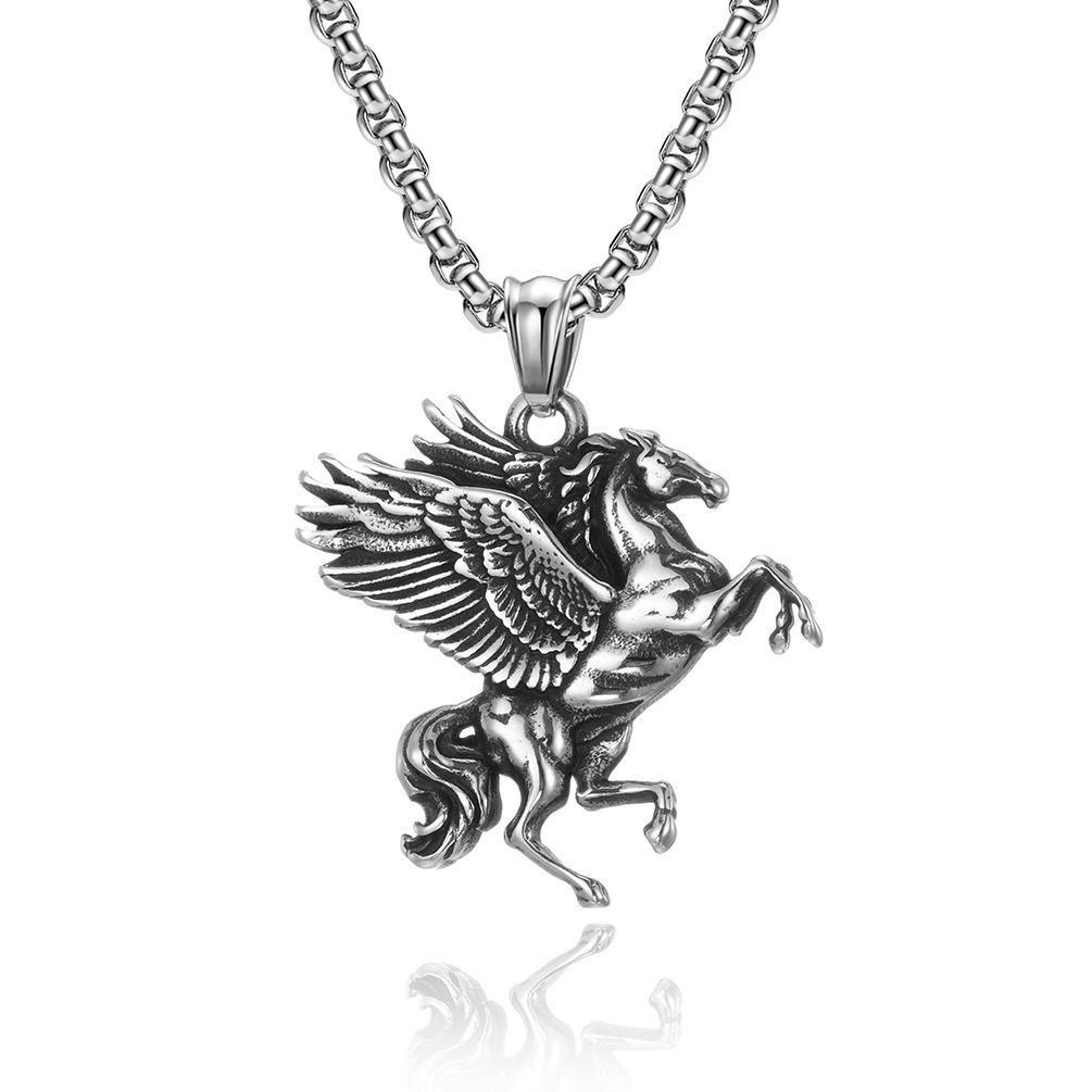 Pegasus Pendant Necklace Antiqued Titanium Steel Greek Mythology Jewelry