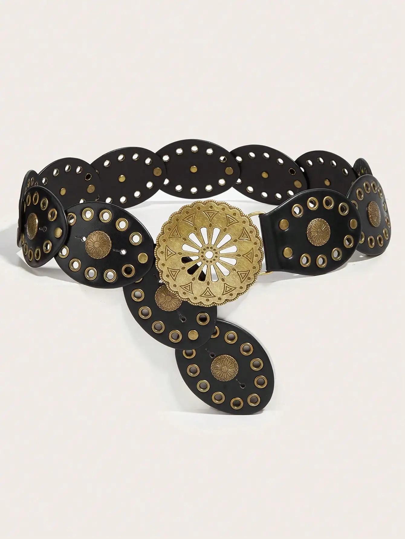 1Pcs Ladies Antique Bronze Hollow Flower Shaped Button Elliptical Splicing Belt Dress Accessories Mothers Day Gift 250618