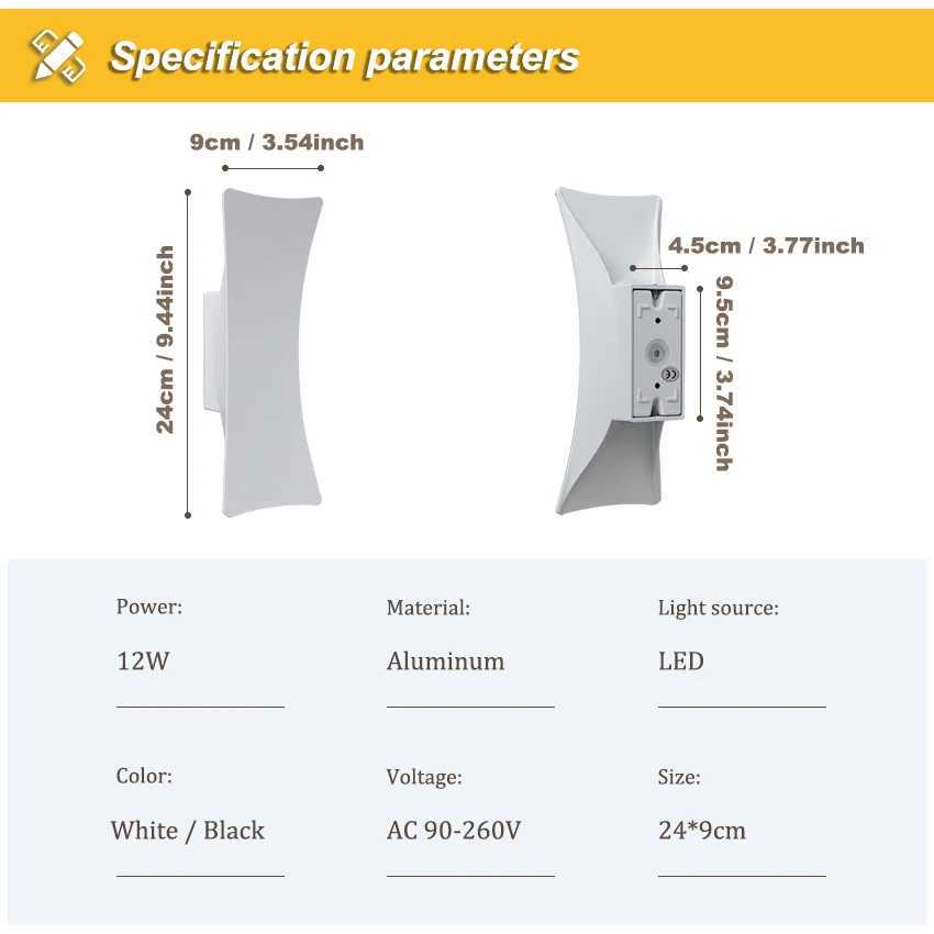 IP65 Waterproof LED Wall Lamp - Aluminium Concave Surface Outdoor Light for Garden Porch Corridor Black/White Lighting Decor XJ250624