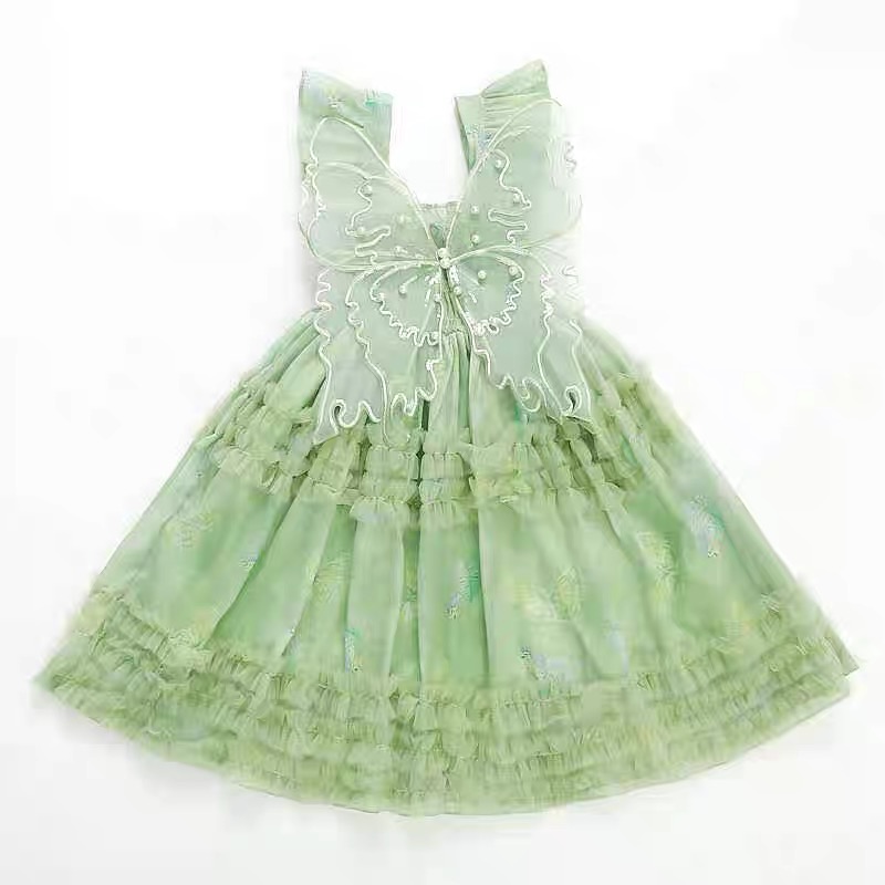 Girls' cake dress butterfly three-dimensional decoration dress casual dress vest dress princess dress