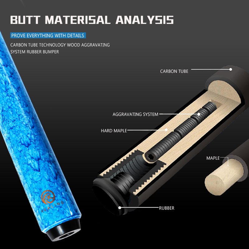 OKHEALING Quicksand Blue 1/2 Split Billiard Cue Carbon Fiber Billiard Stick 12mm Pigskin Tip Radial Pin Joint Pool Cues Carbon Carom Cues Professional