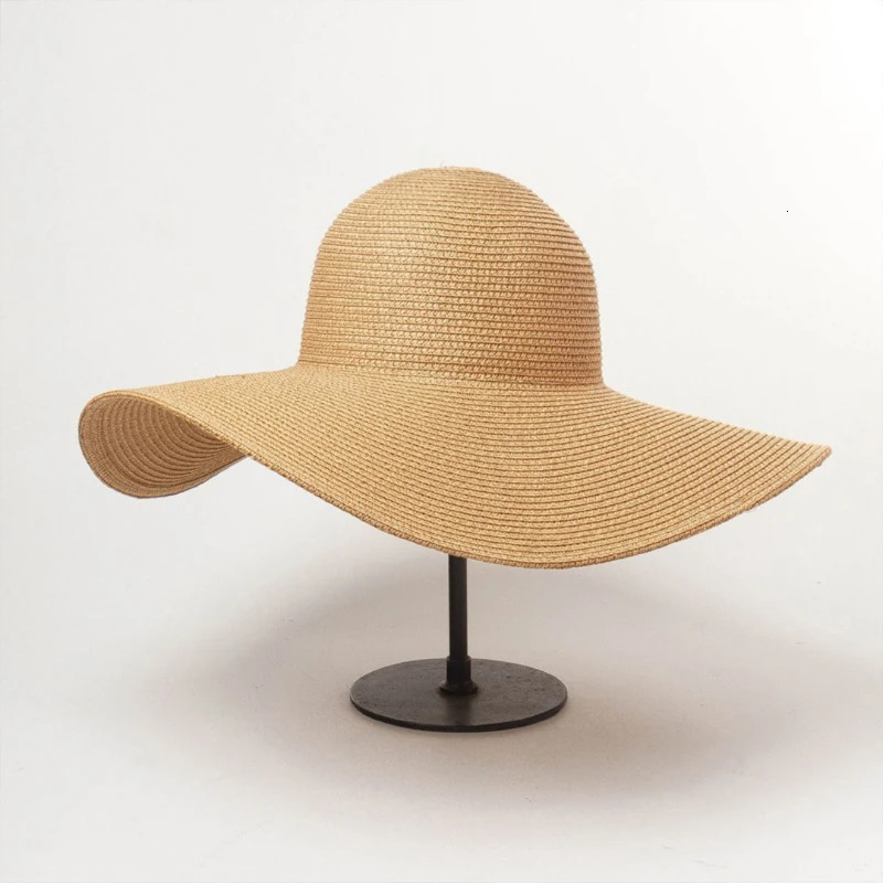 Summer Solid Color Fashion Rhinestone14cm Oversized Sun Hat Ladies Beach Sunscreen Straw Hat Travel Foldable Uv Panama Wholesale 250624