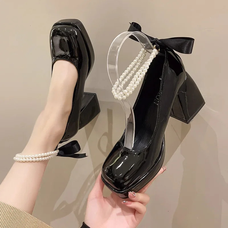 Mary Janes Thick Heel High Heels Womens Spring Summer Retro Korean Style Lolita Ultra Adult Square Toe Shoes 250624